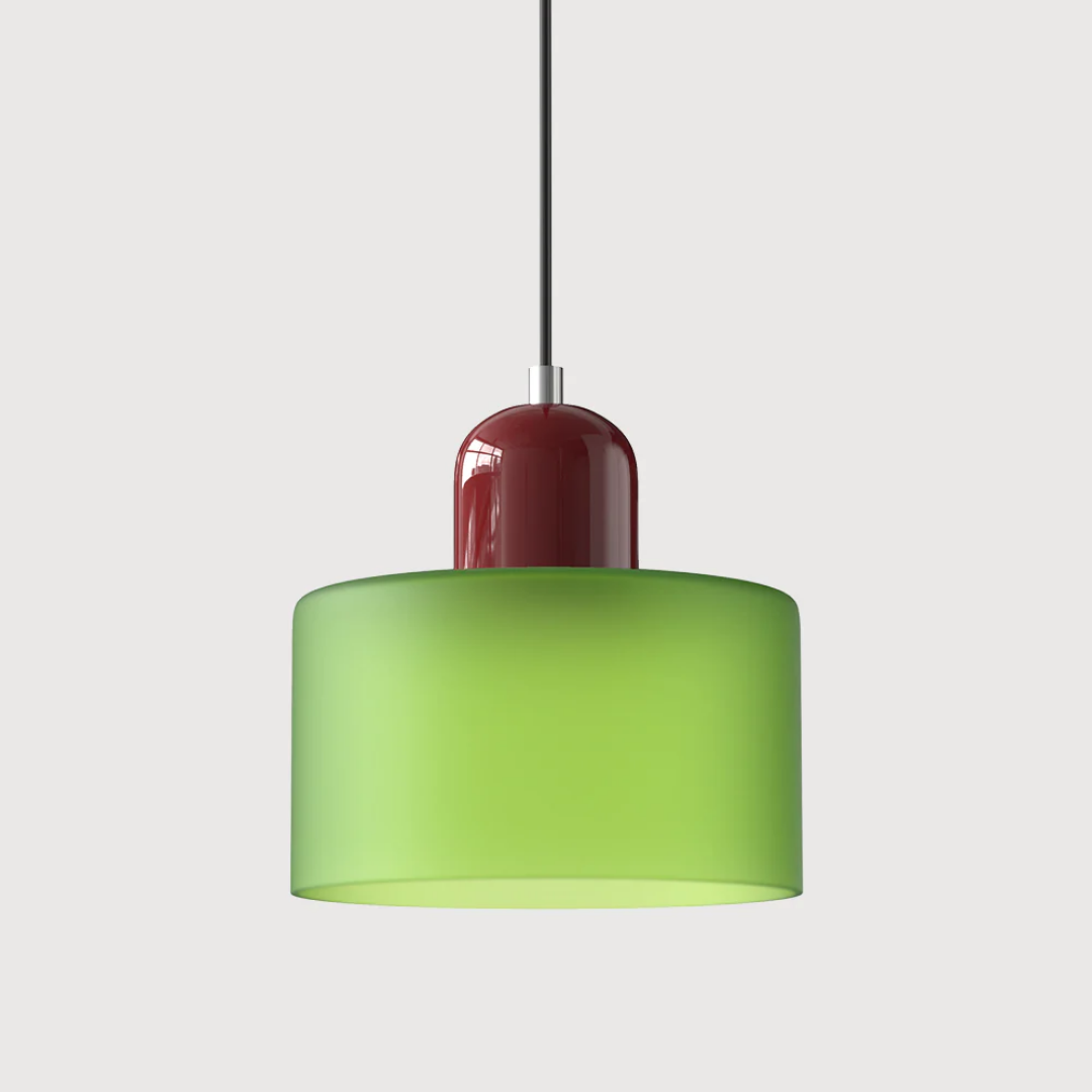 Retro pendant light – Dark green and orange glass shade for a dining table or reading nook, adjustable length up to 150 cm