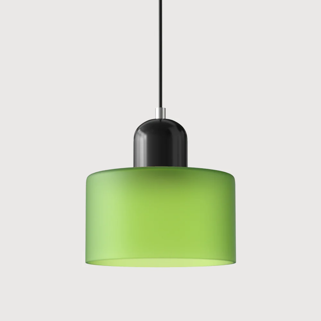 Retro pendant light – Dark green and orange glass shade for a dining table or reading nook, adjustable length up to 150 cm