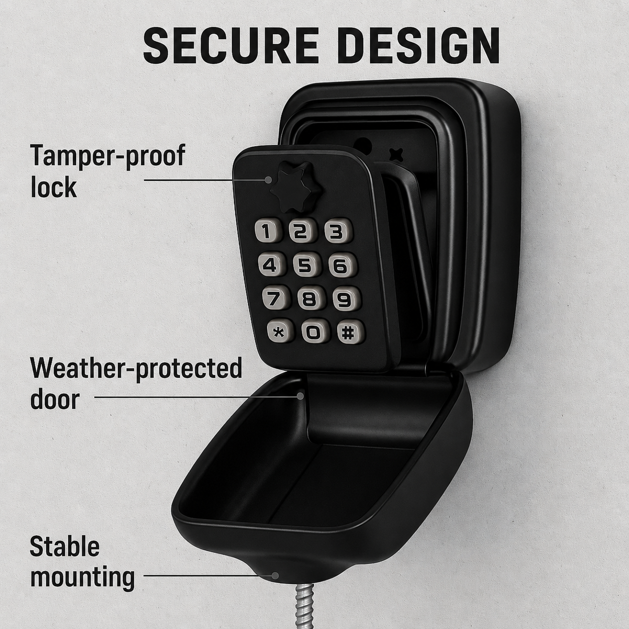 Outdoor Key Box – Weather-resistant metal, compact design for wall mounting in the garden or outdoor area