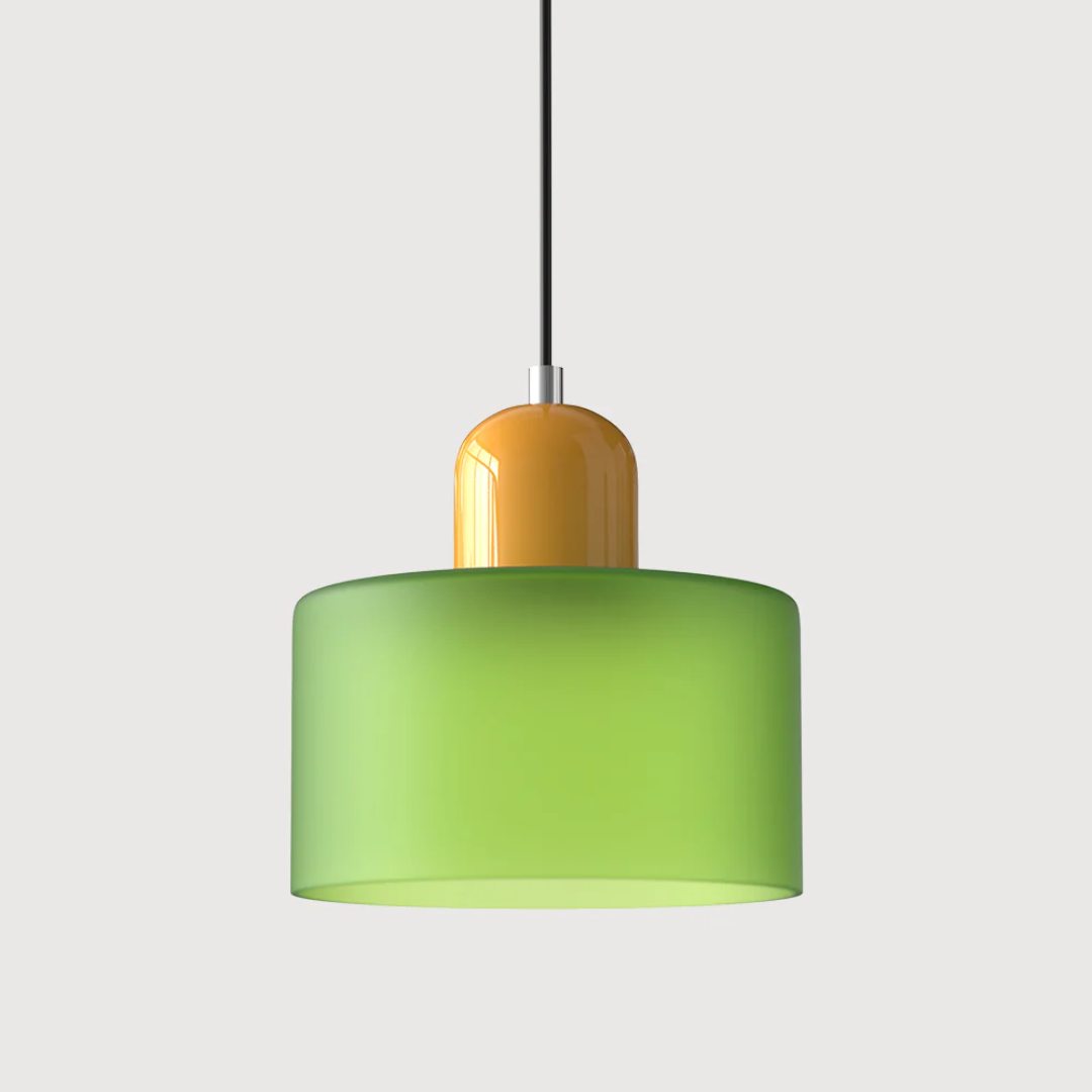 Retro pendant light – Dark green and orange glass shade for a dining table or reading nook, adjustable length up to 150 cm