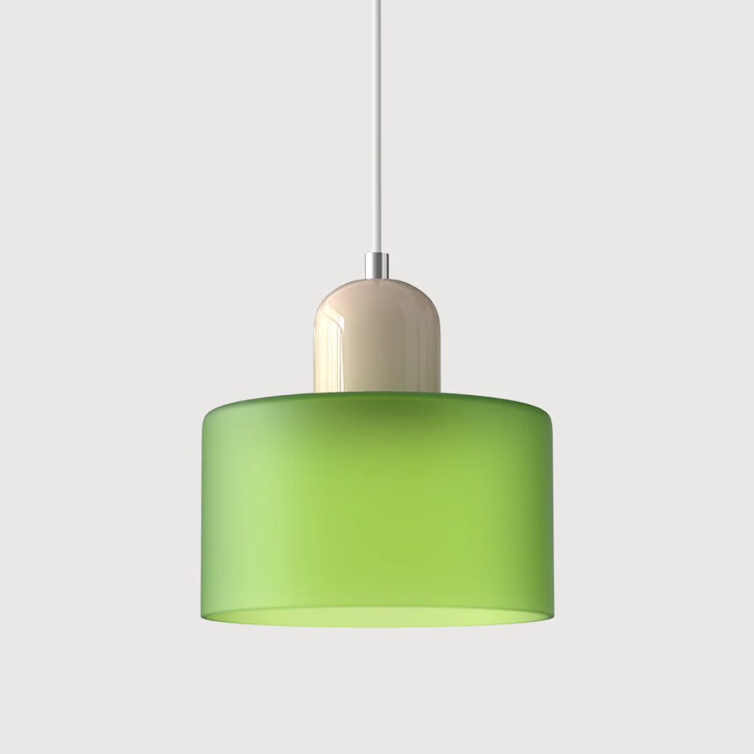 Retro pendant light – Dark green and orange glass shade for a dining table or reading nook, adjustable length up to 150 cm