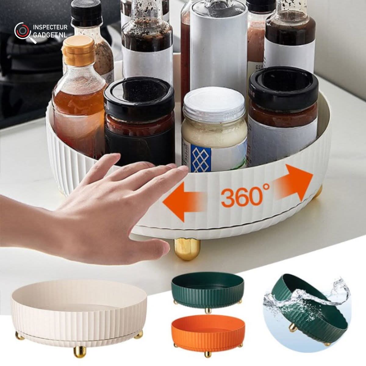 360° Rotating Organizer – White, Space-Saving Rotating Tray for the Kitchen, Bathroom, or Office