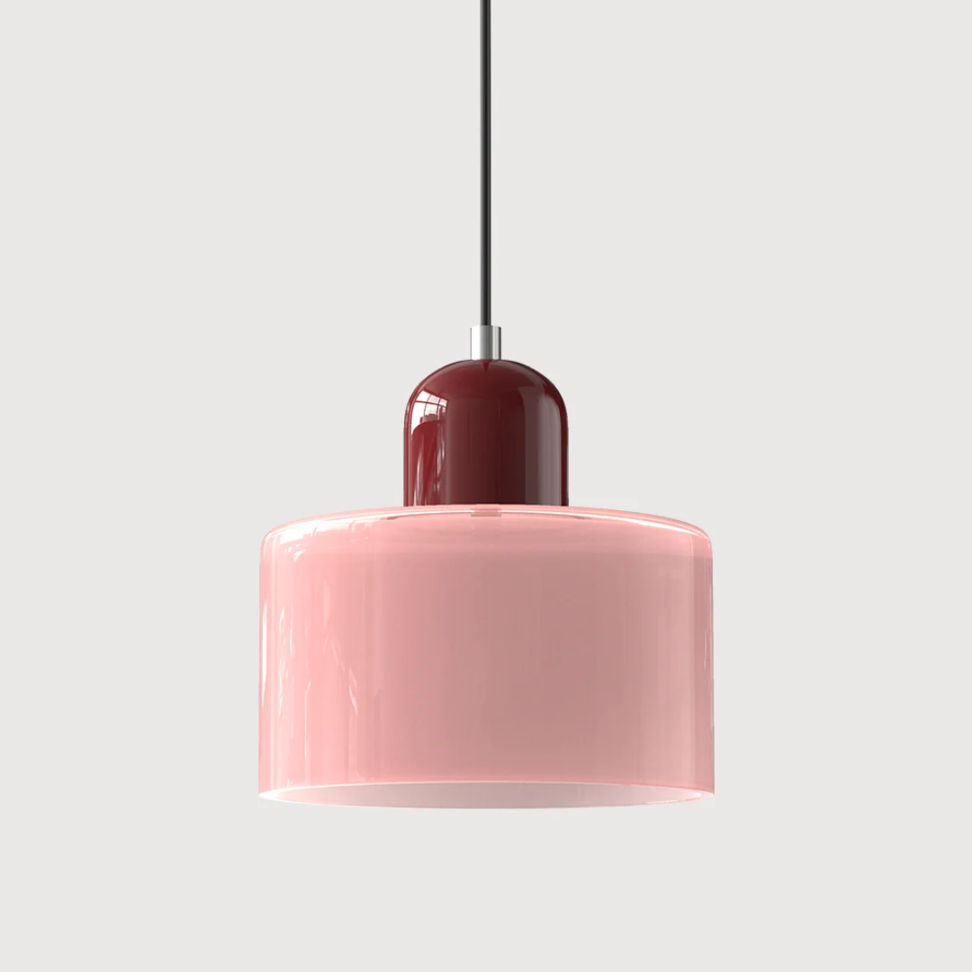 Retro pendant light – Dark green and orange glass shade for a dining table or reading nook, adjustable length up to 150 cm