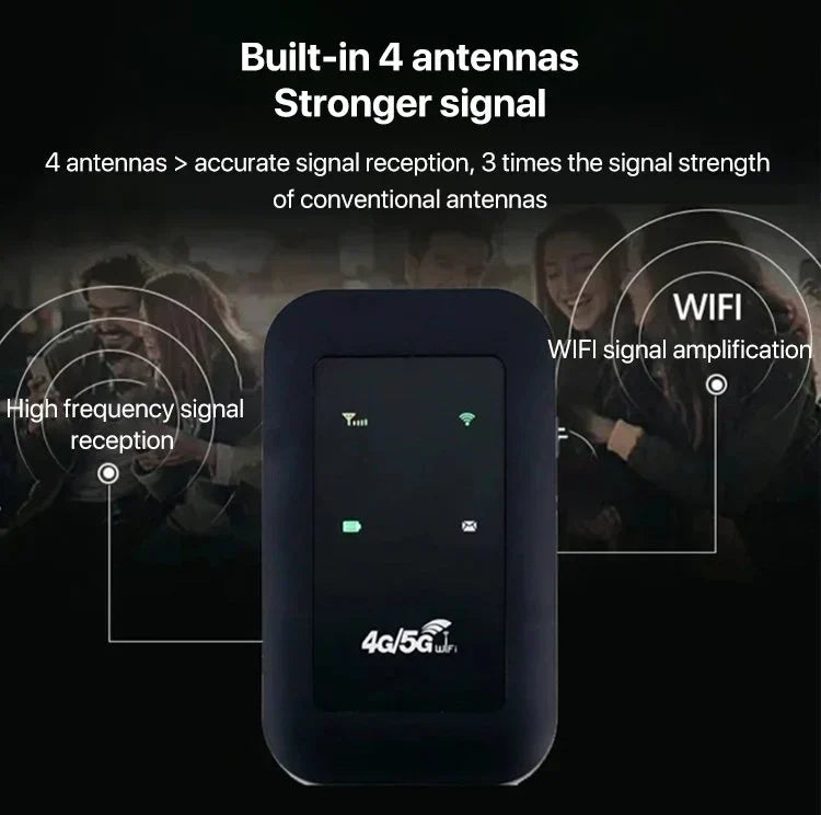Draagbare wifi-router – Compact ontwerp, zwart, voor op reis en thuisgebruik