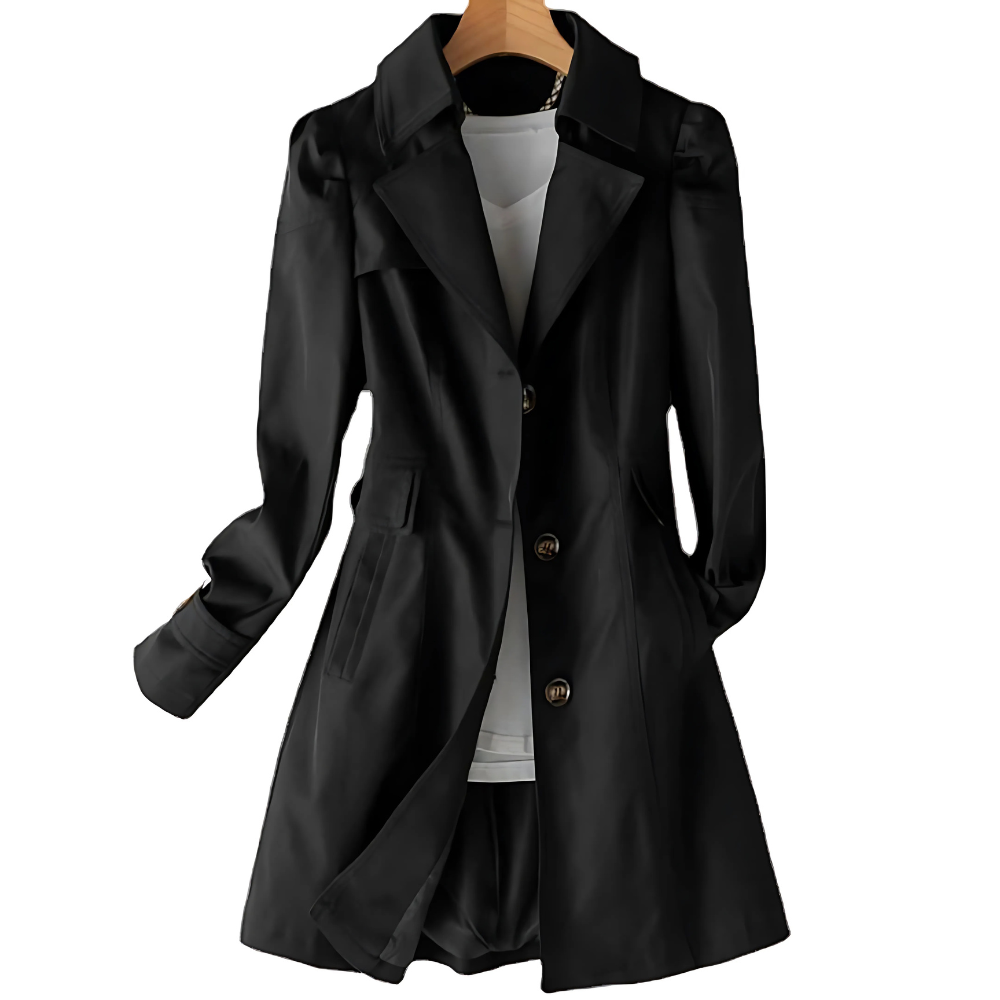 Trench Femme Coupe Cintrée, Col Cranté et Double Boutonnage