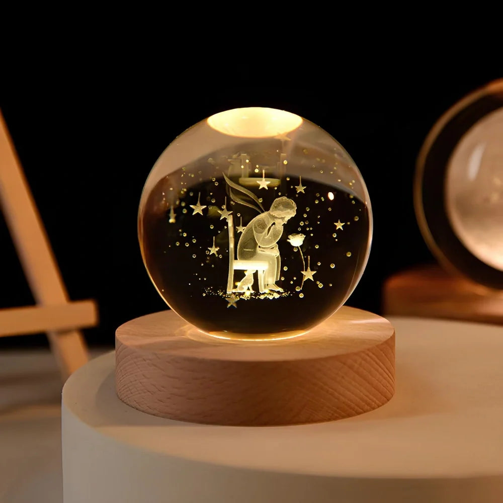 Lampe de Chevet Boule de Cristal Gravée 3D