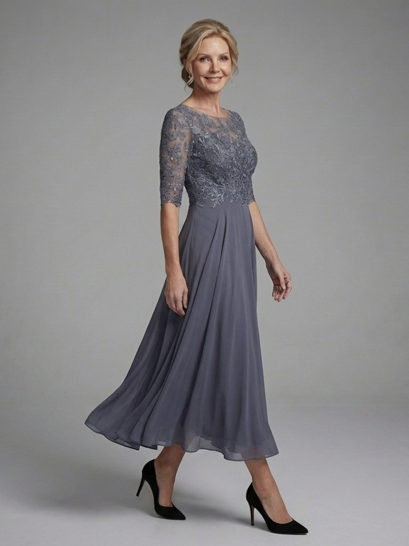 Robe Midi Femme Dentelle Manches Transparentes