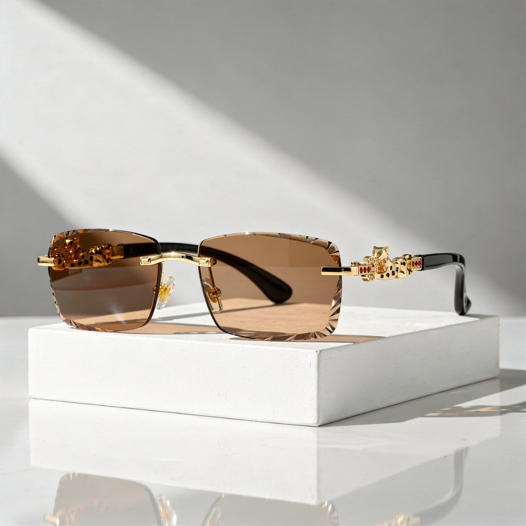 Lunettes de Soleil Pour Tous Monture Façon Panthère Dorée