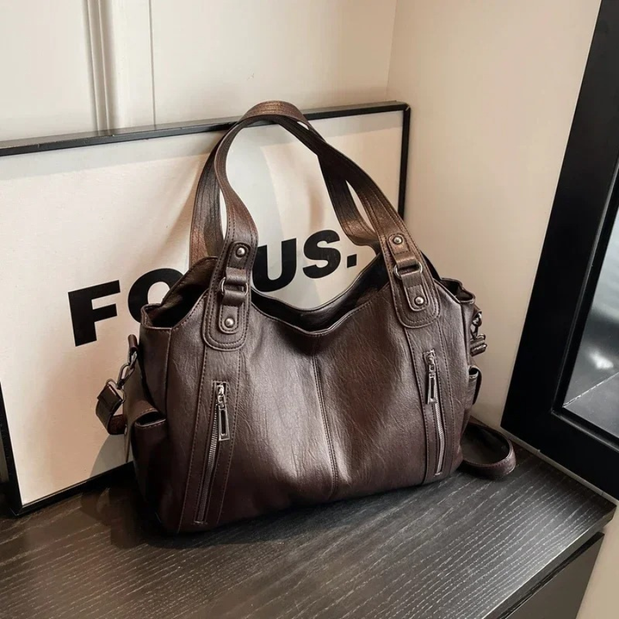 Sac à Épaule Femme en Cuir Végan - Design Structuré Multi-Poches