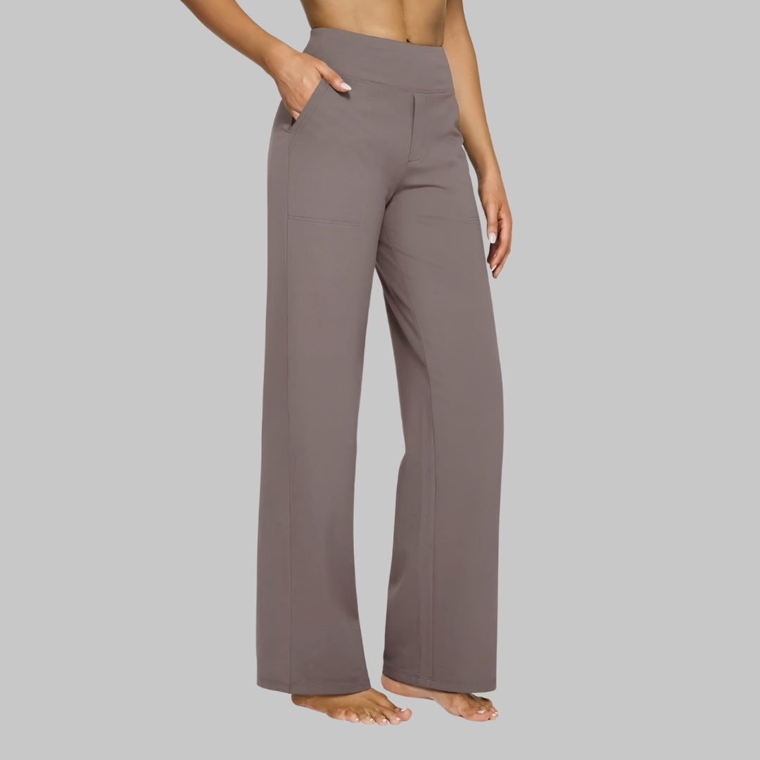 Pantalon Femme Stretch Taille Haute à Coupe Confort et Poches Pratiques