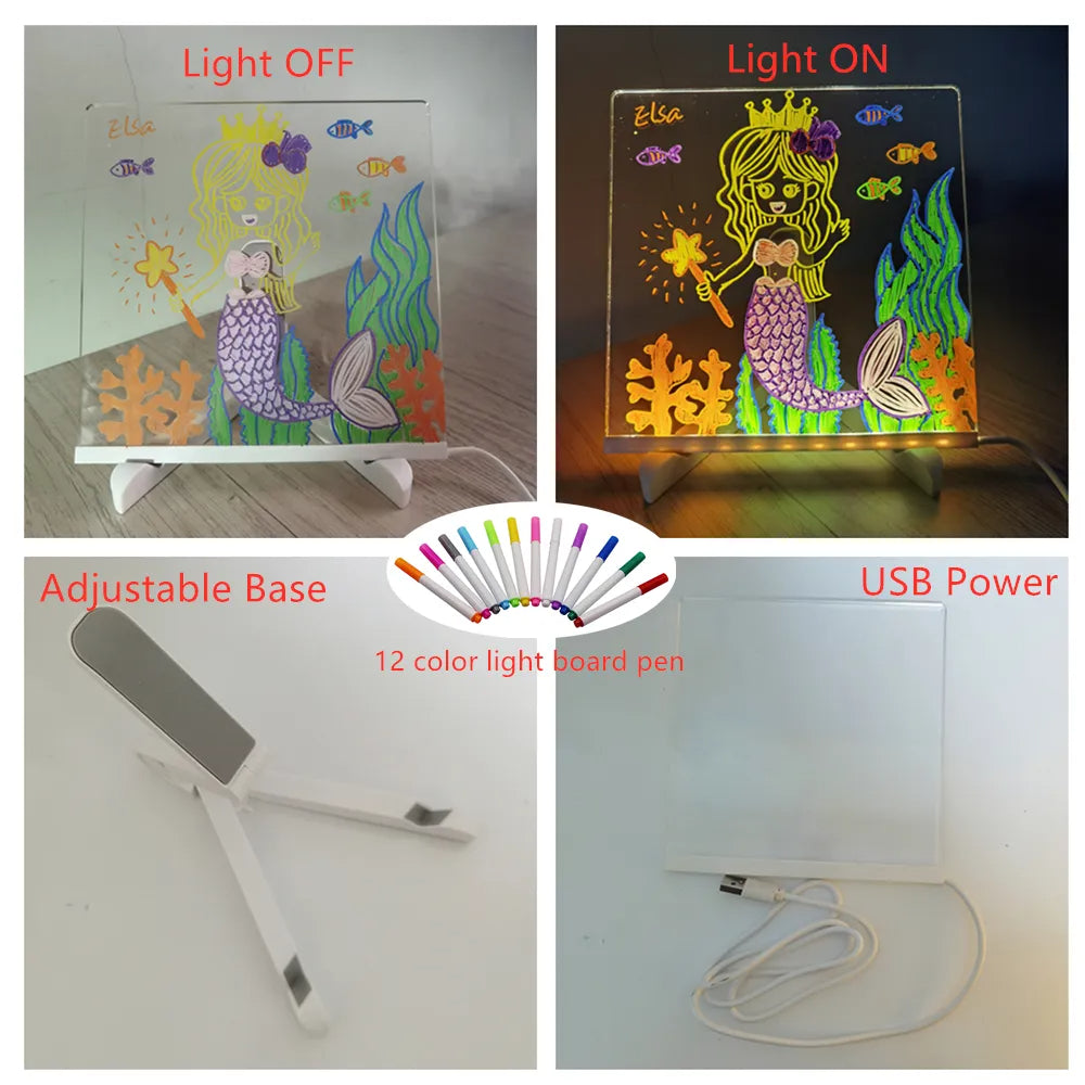 Tableau Lumineux Enfant - Planche à Dessin LED Rechargeable USB