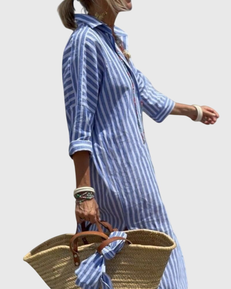 Robe Femme Rayée Classique à Coupe Fluide