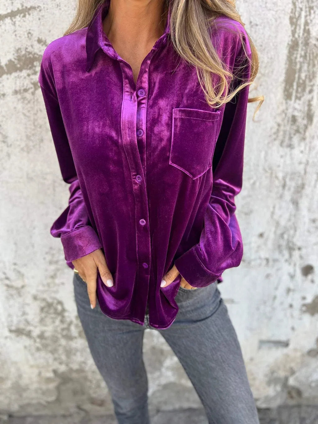 Chemise Femme en Velours - Blouse Manches Longues Élégante