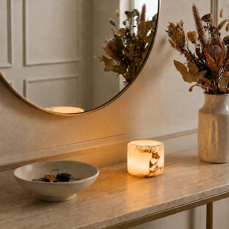 Marble Lamp – Handmade, White with Unique Veins for Modern Interiors and Ambient Lighting