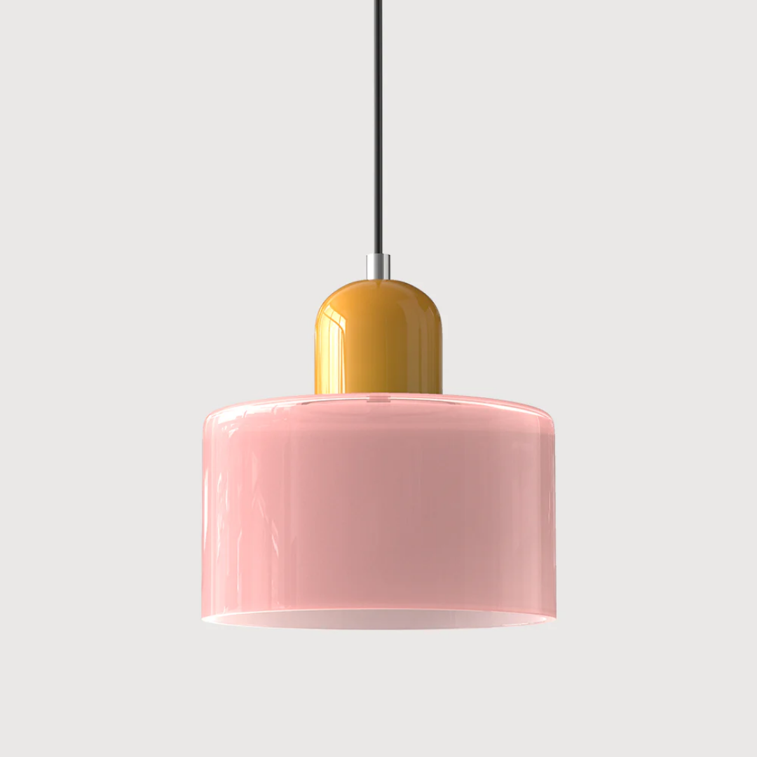 Retro pendant light – Dark green and orange glass shade for a dining table or reading nook, adjustable length up to 150 cm
