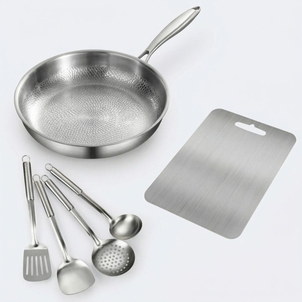 Set Cuisine Titane 3 Pièces – Poêle, Ustensiles et Planche à Découper