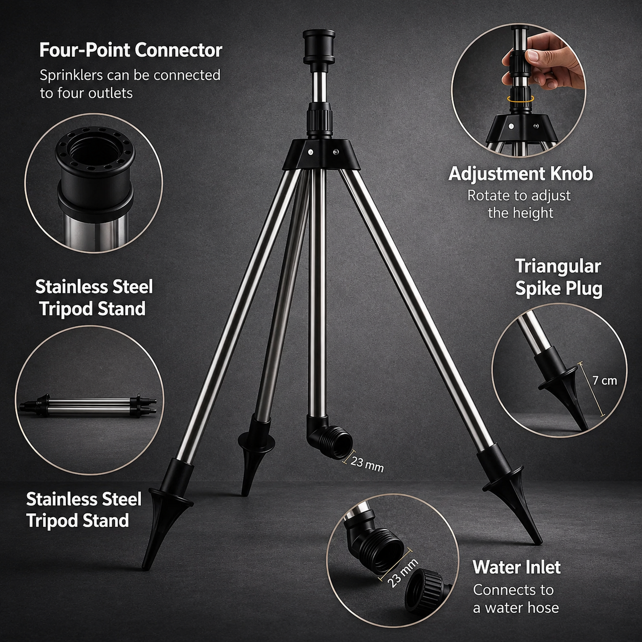 Garden Watering Can with Tripod – Polypropylene, 360-Degree Rotation for Efficient Watering of the Garden and Lawn