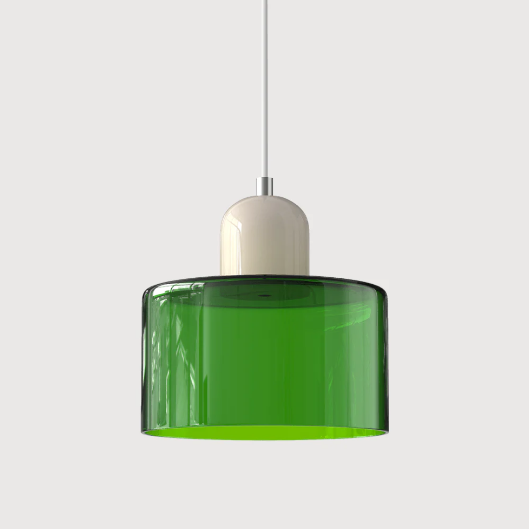 Retro pendant light – Dark green and orange glass shade for a dining table or reading nook, adjustable length up to 150 cm