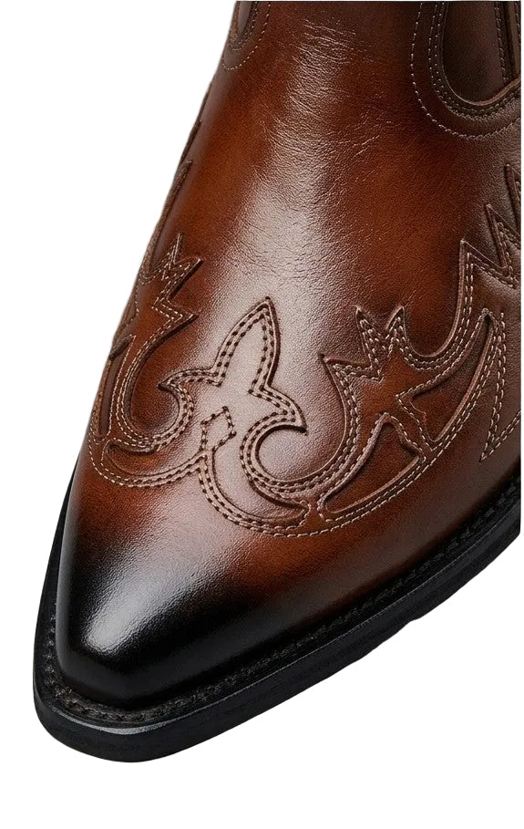 Bottes Western Unisexes en Cuir Véritable Brodées - Santiags Homme et Femme