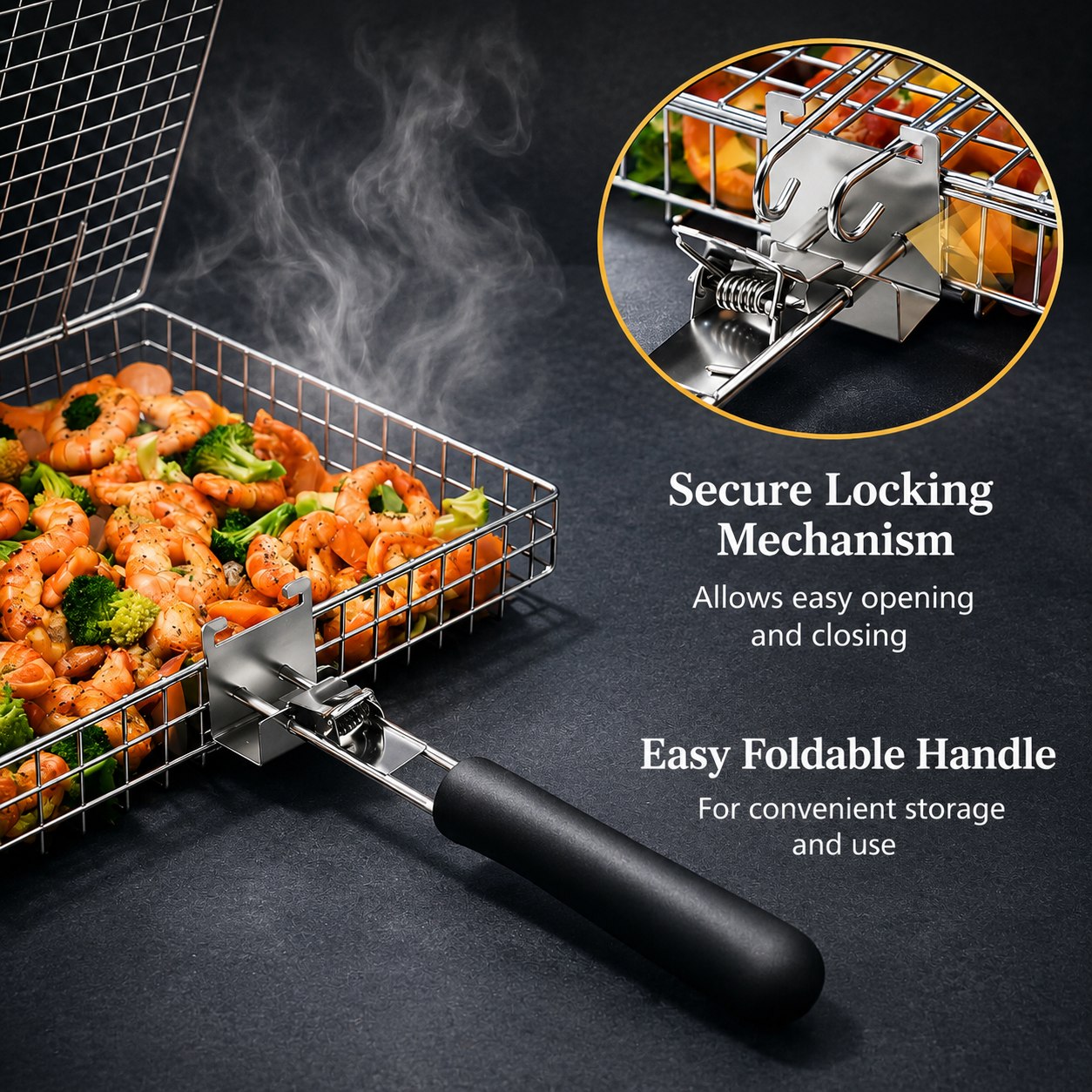 RVS-grillmand – 30 x 24 cm, rooster voor vis en groenten op de barbecue