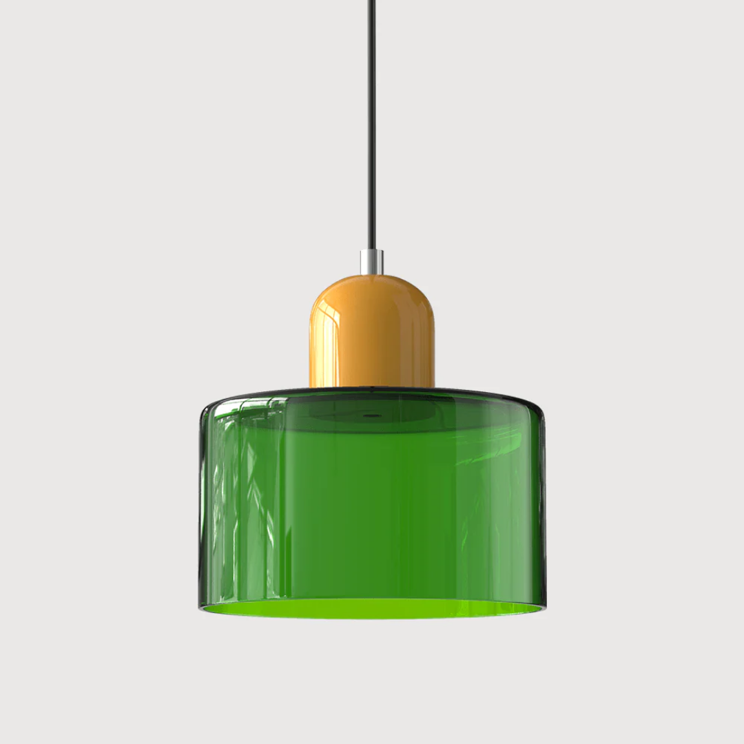 Retro pendant light – Dark green and orange glass shade for a dining table or reading nook, adjustable length up to 150 cm