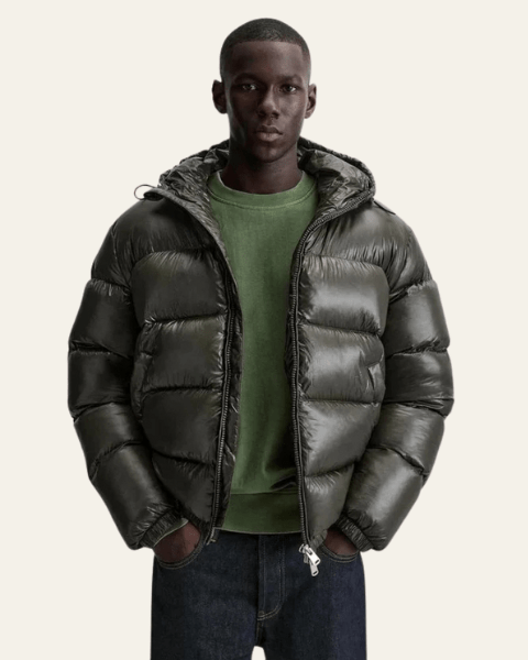 Doudoune Homme en Nylon Duvet d'Oie Finition Brillante Style Alpin