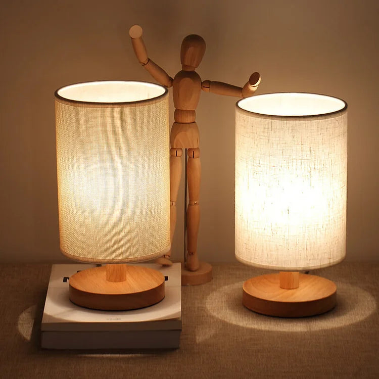 Lampe de Table en Bois et Lin avec Télécommande
