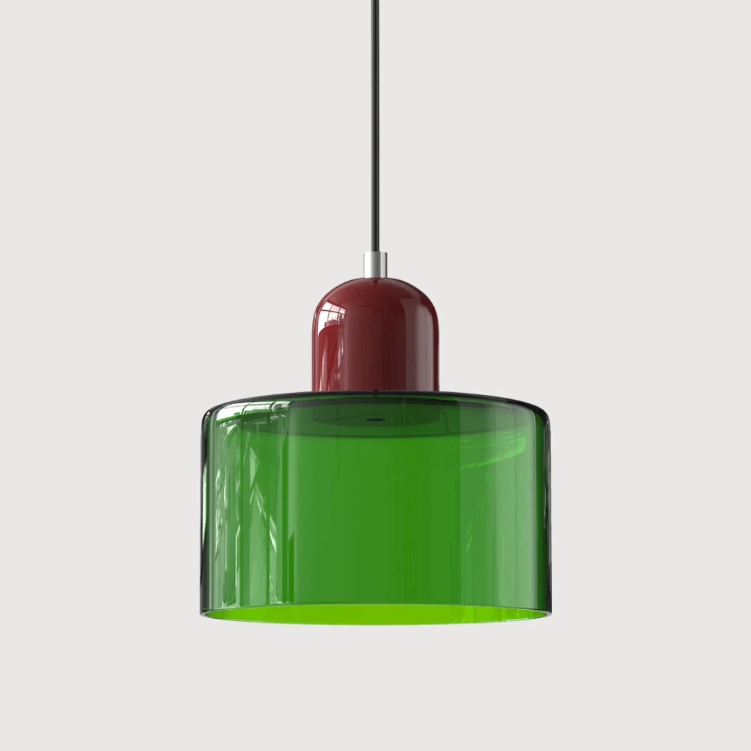 Retro pendant light – Dark green and orange glass shade for a dining table or reading nook, adjustable length up to 150 cm