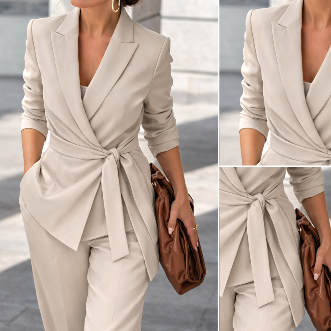 Tailleur Femme Deux Pièces Blazer et Pantalon Large