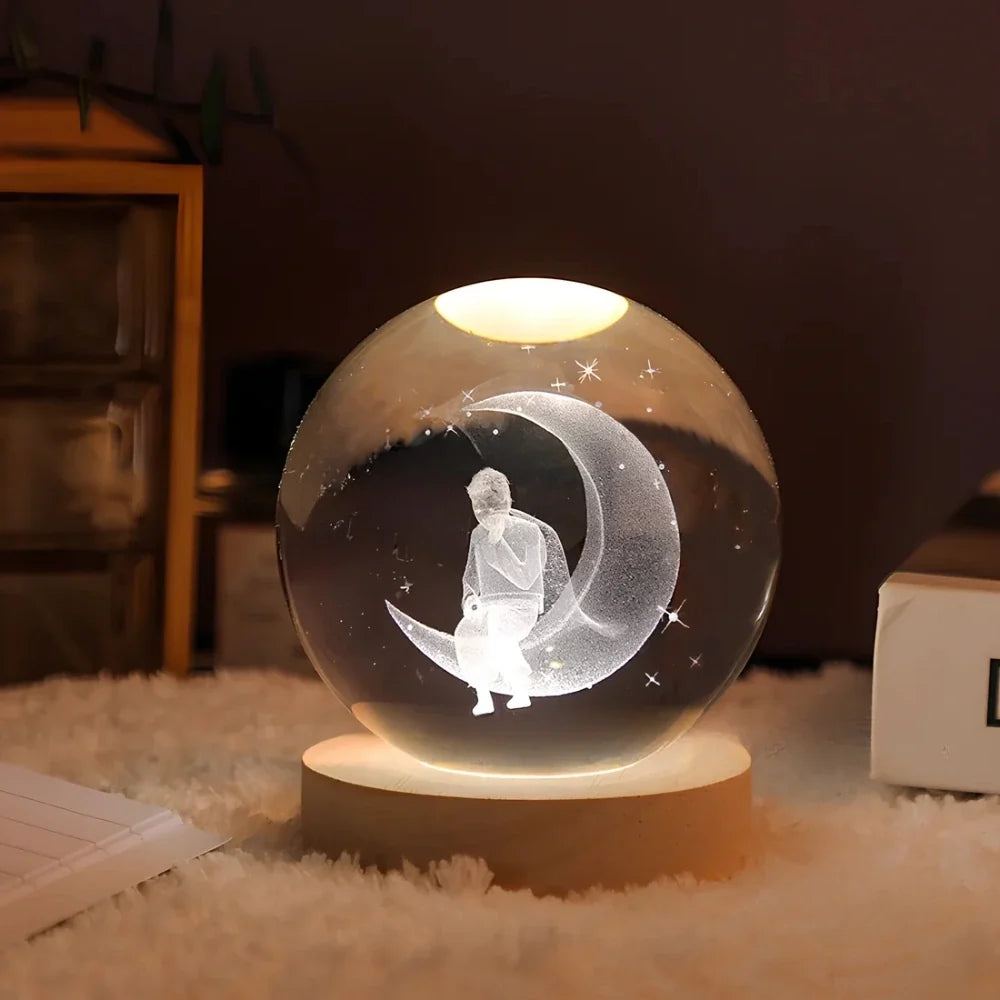 Lampe de Chevet Boule de Cristal Gravée 3D