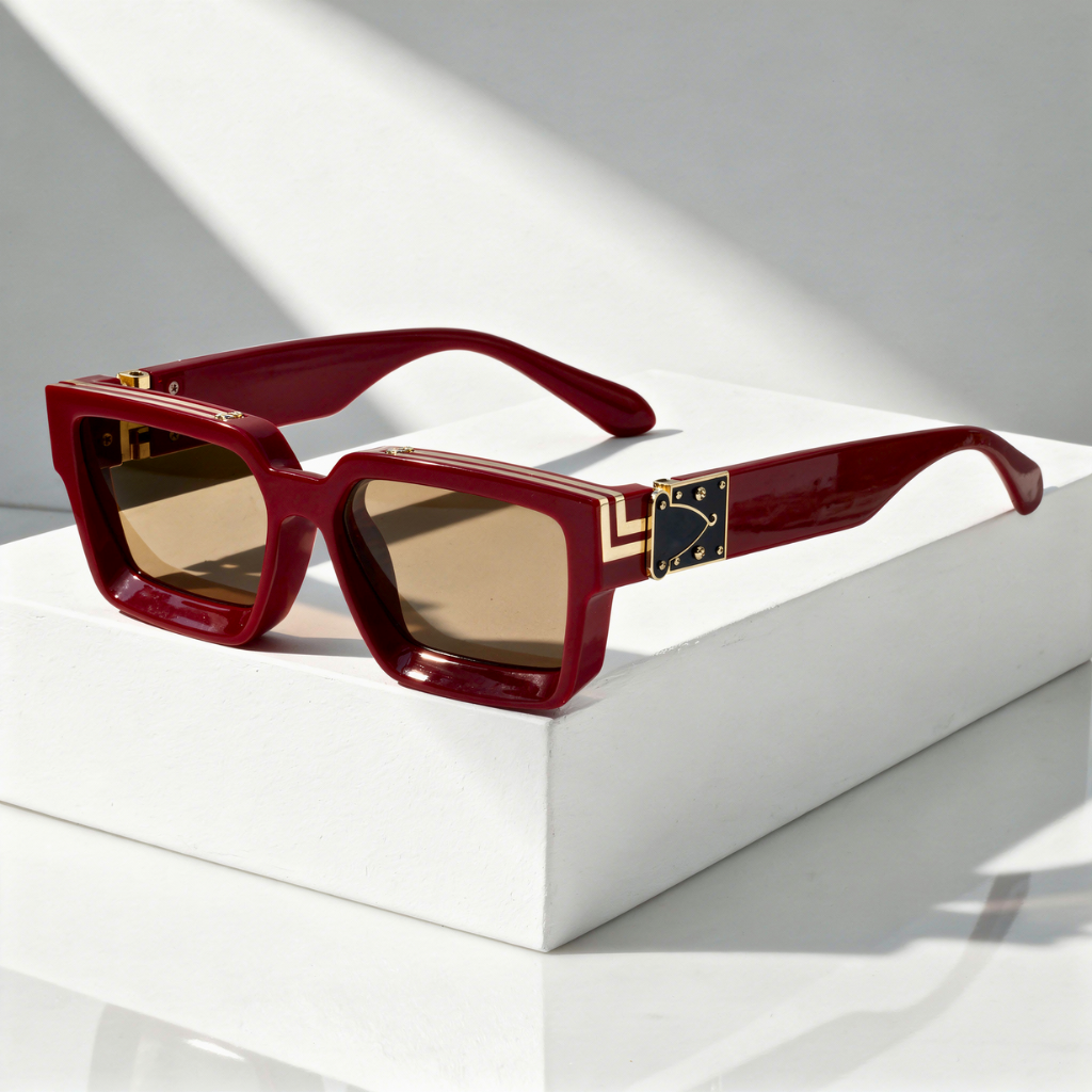 Lunettes de Soleil Carrées Unisexe - Monture Dorée Protection UV400