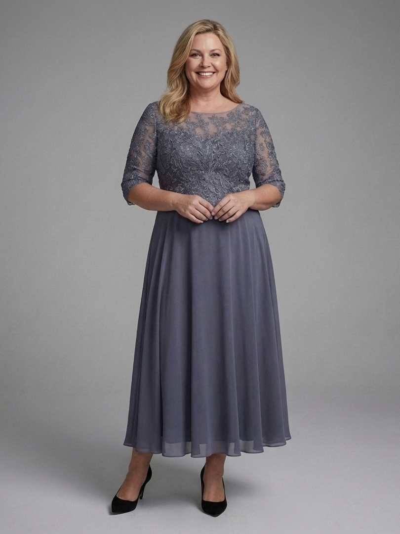 Robe Midi Femme Dentelle Manches Transparentes