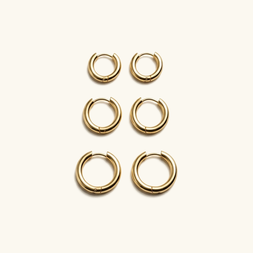 Boucles d'Oreilles Créoles Huggie Plaquées Or - Lot de Trois