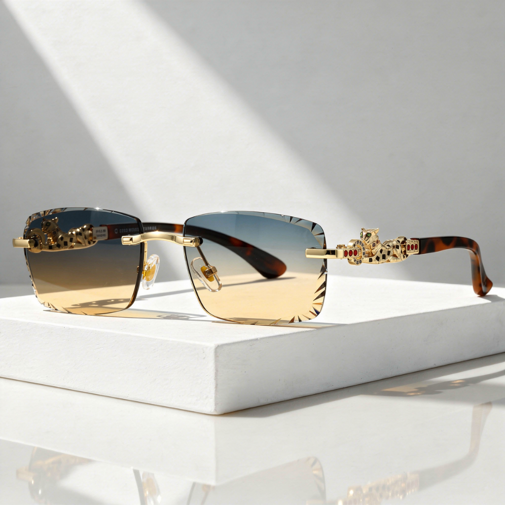 Lunettes de Soleil Pour Tous Monture Façon Panthère Dorée