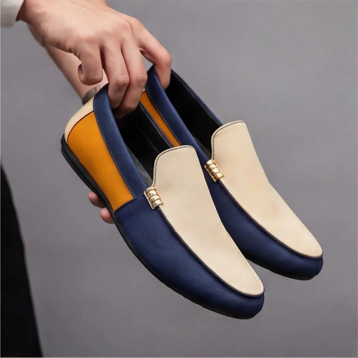 Mocassins Homme en Toile Patchwork, Semelle Confort
