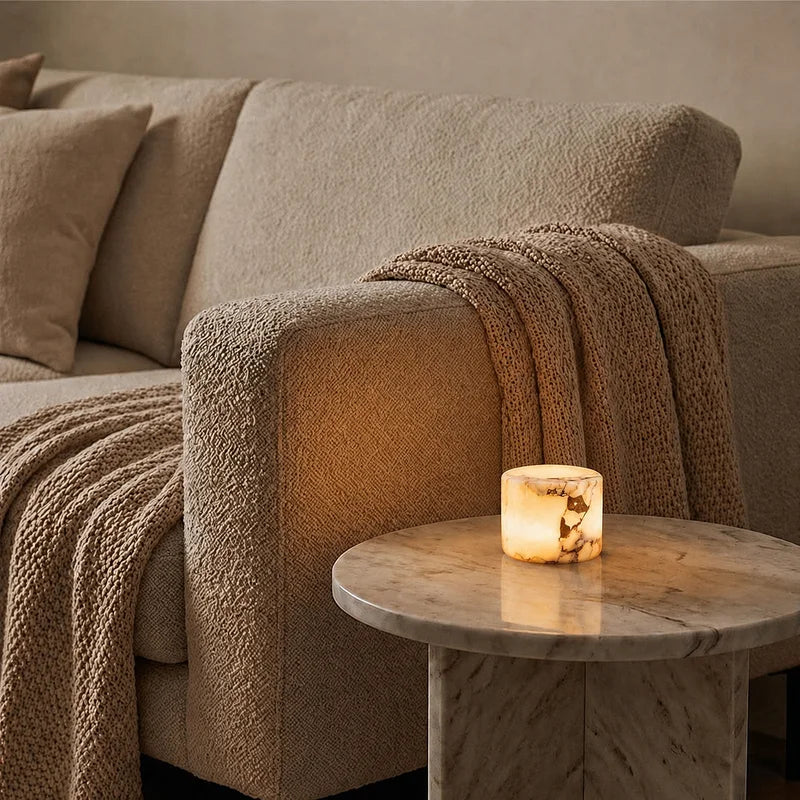 Marble Lamp – Handmade, White with Unique Veins for Modern Interiors and Ambient Lighting