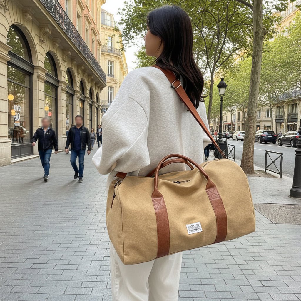 Sac de Voyage Weekender en Toile Vintage - Cuir et Compartiments Multiples