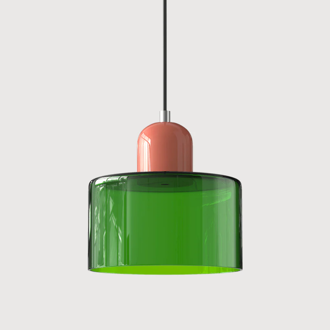 Retro pendant light – Dark green and orange glass shade for a dining table or reading nook, adjustable length up to 150 cm