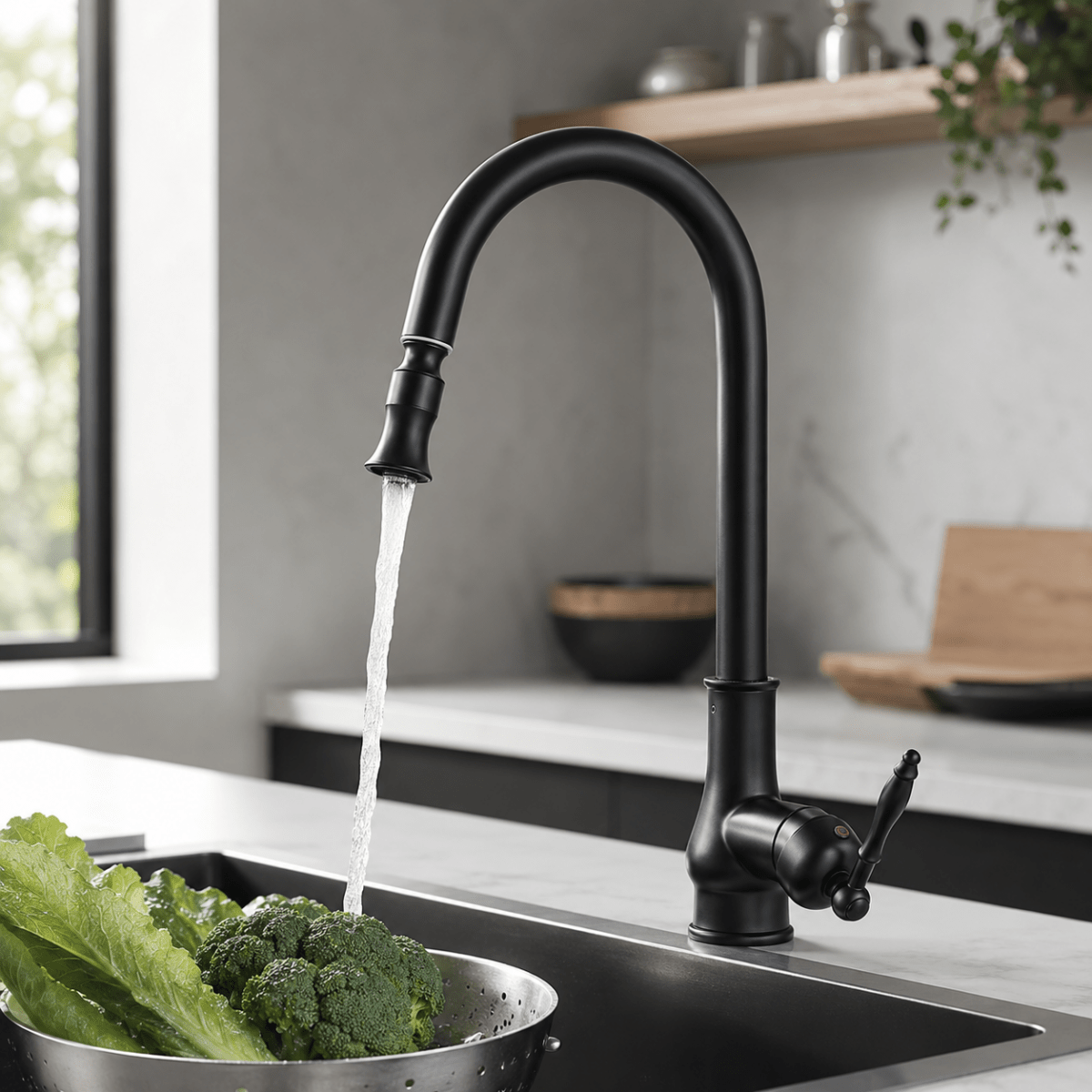 Robinet de Cuisine Extractible en Laiton Massif – Finition Bronze Antique