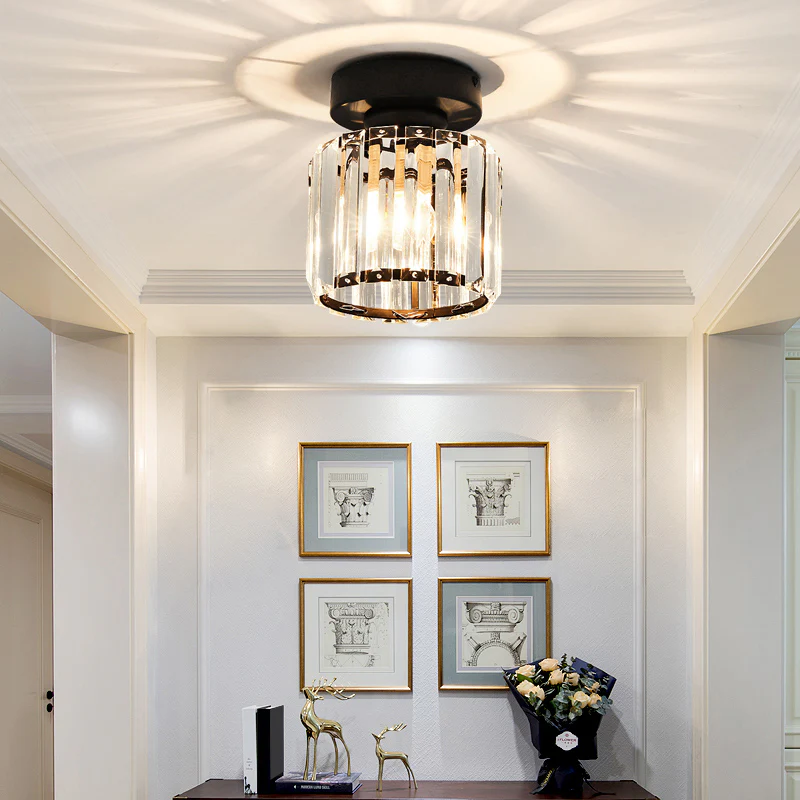 Plafonnier Design en Laiton et Cristal, Finition Noire