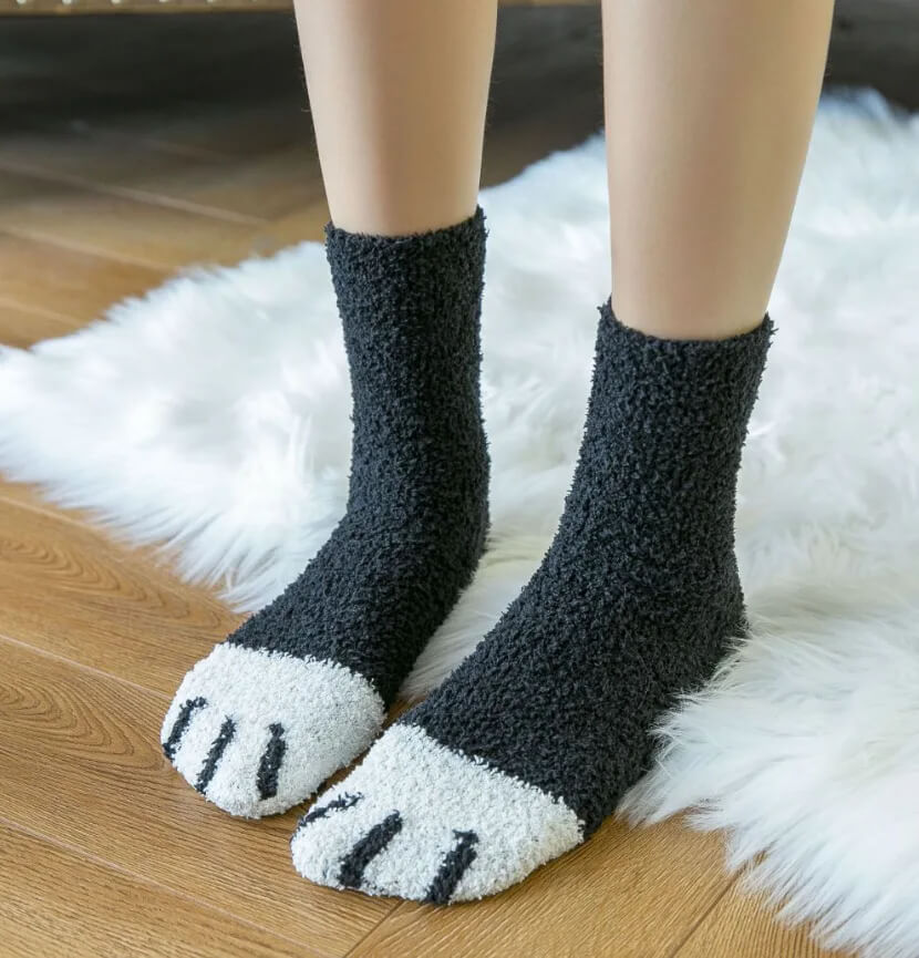 Chaussettes Femme Pattes de Chat Brodées - Coton Pelucheux