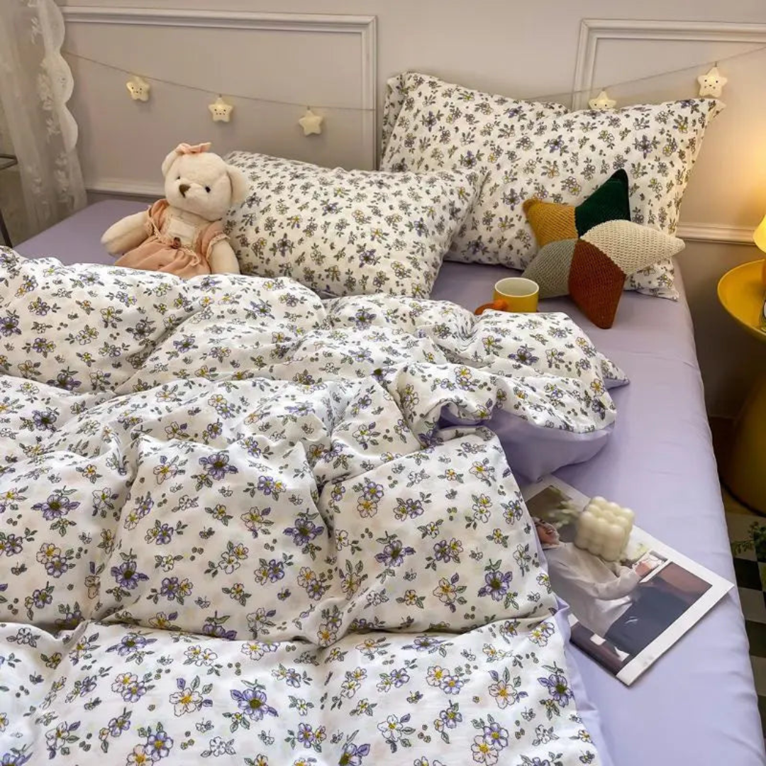 Housse de couette à motif floral – Polyester doux, style élégant pour la chambre