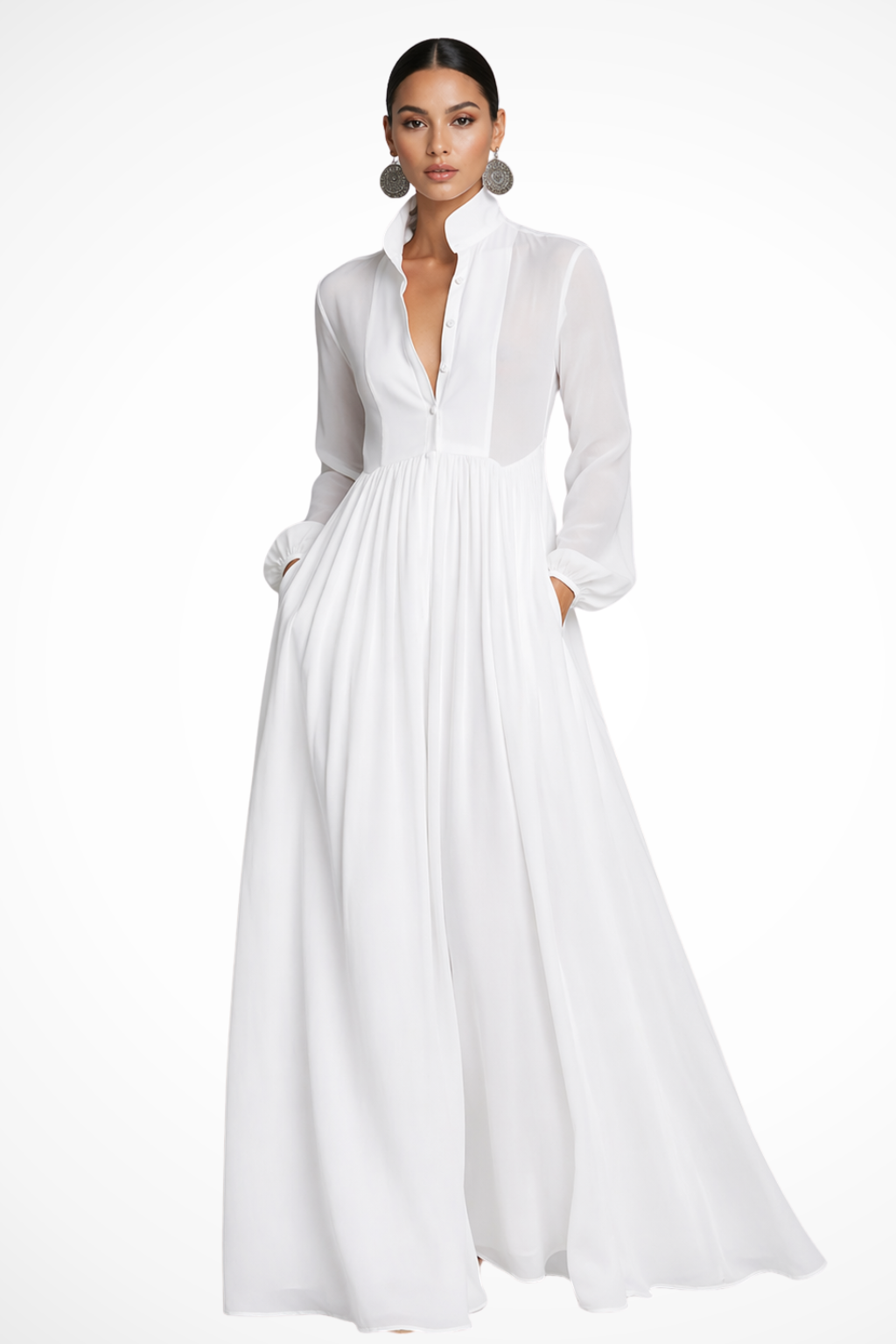 Robe Longue Femme Manches Longues Boutonnée avec Poches