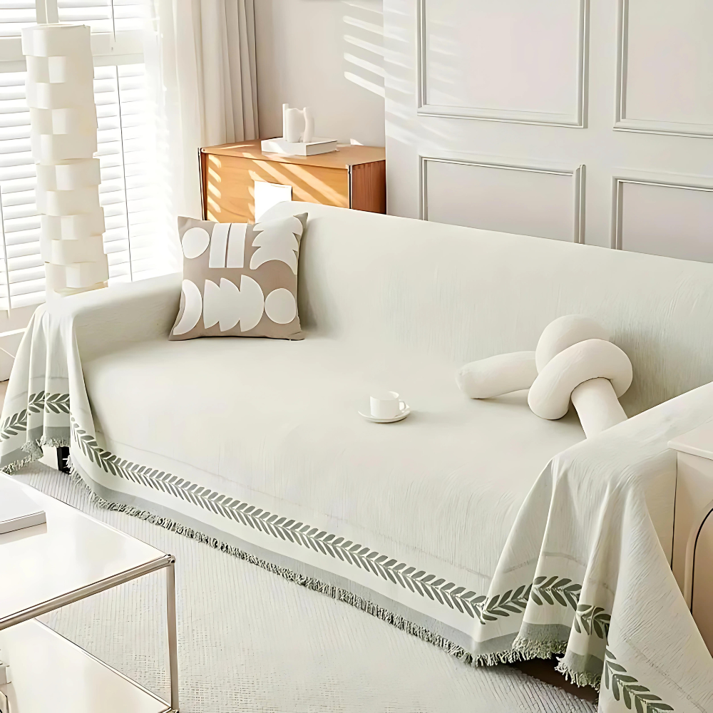 Housse de canapé – Coton chenille, design jacquard avec pampilles pour salon ou chambre