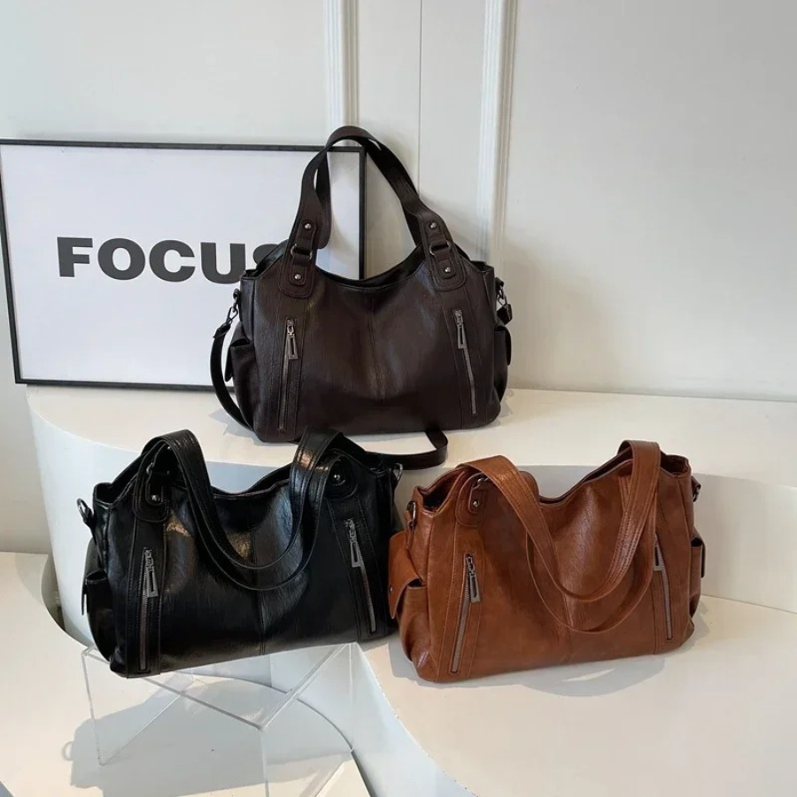 Sac à Épaule Femme en Cuir Végan - Design Structuré Multi-Poches