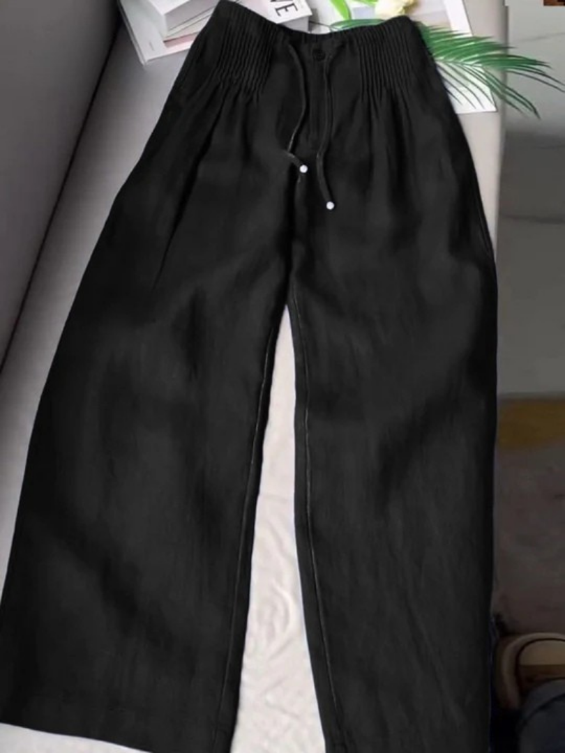 Pantalon Femme Jambe Large Taille Haute à Cordon