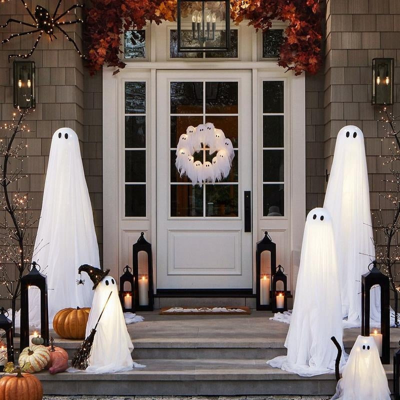 Couronne de Porte Halloween Fantômes Lumineux LED
