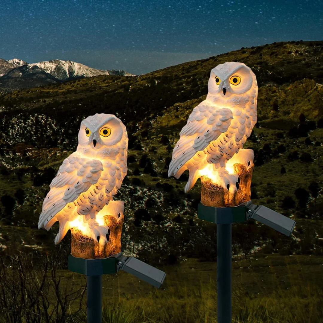 Lampe de jardin solaire – Hibou Design, lumière blanche chaude pour espace extérieur ou terrasse