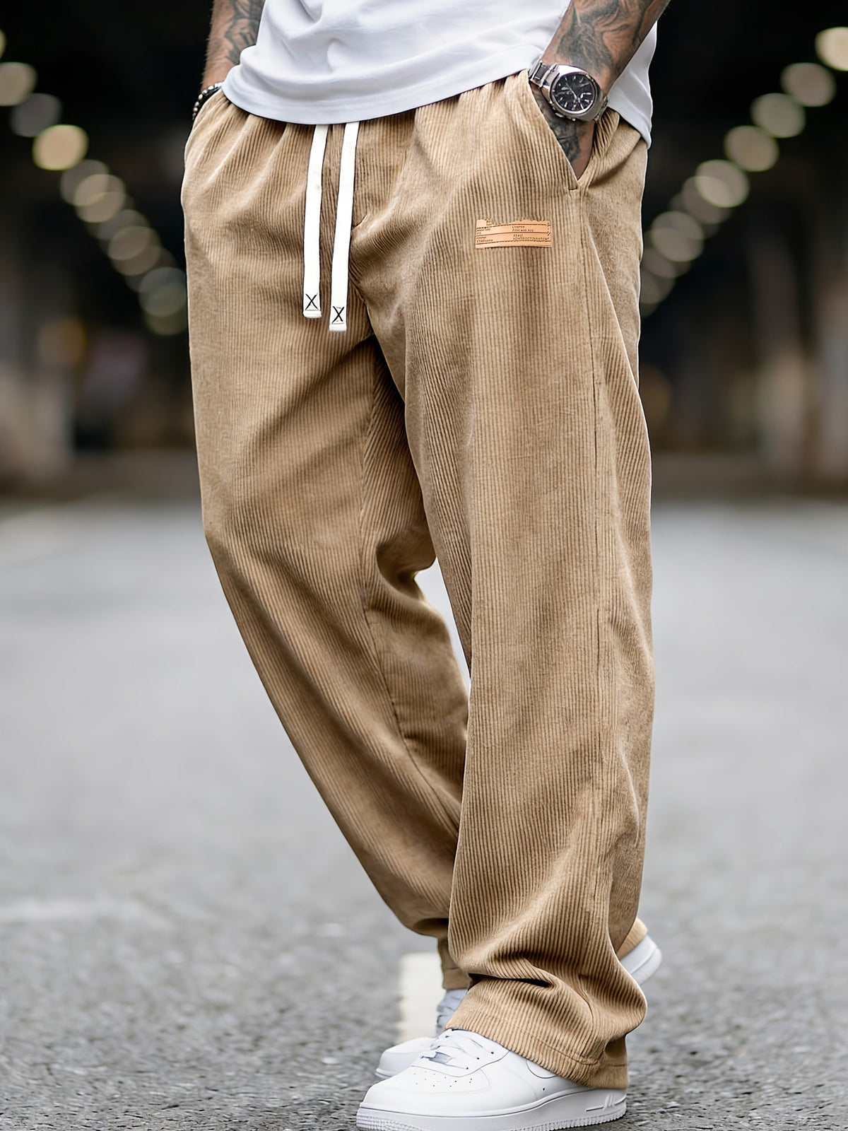 Pantalon Homme en Velours Côtelé, Taille Élastique et Poches