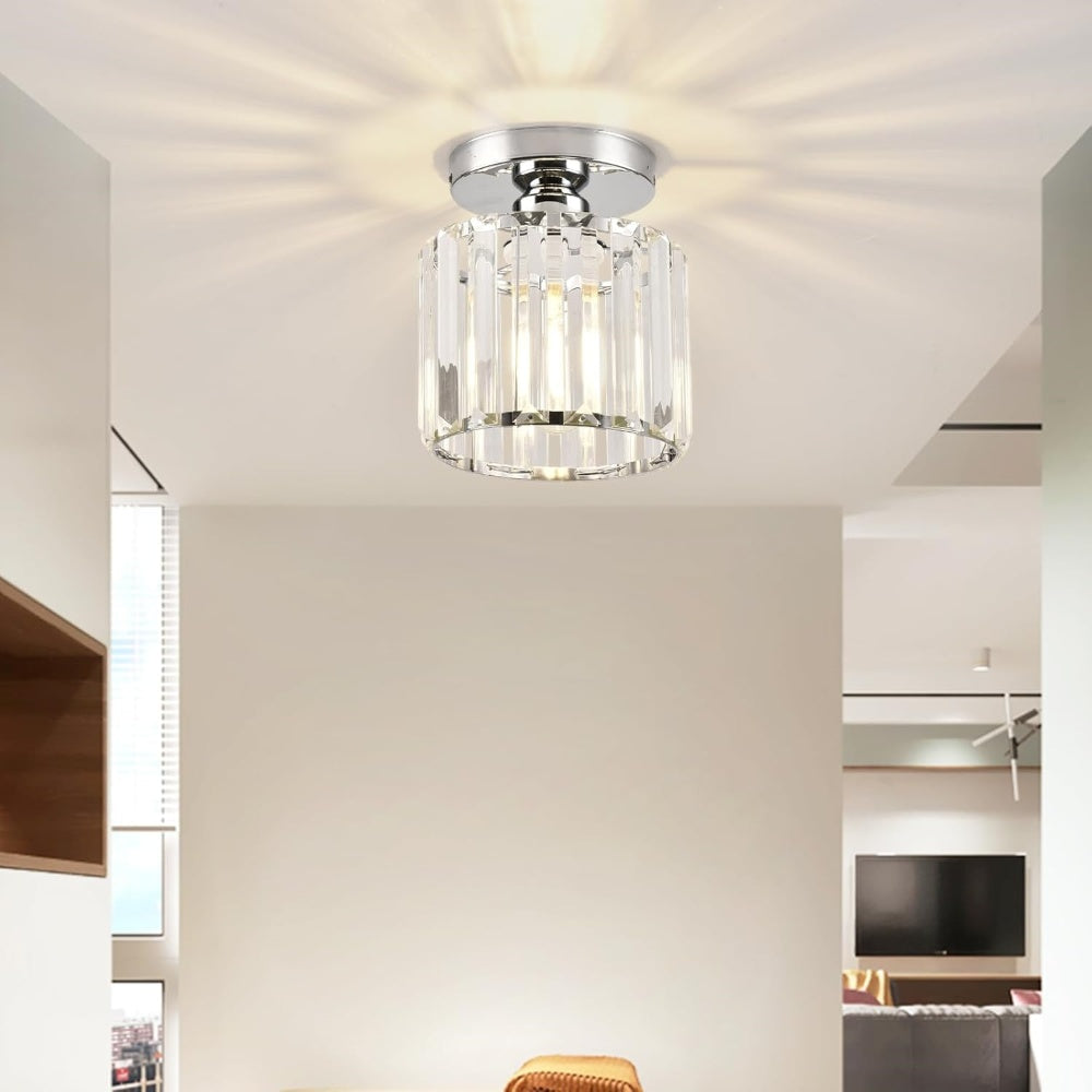 Plafonnier Design en Laiton et Cristal, Finition Noire